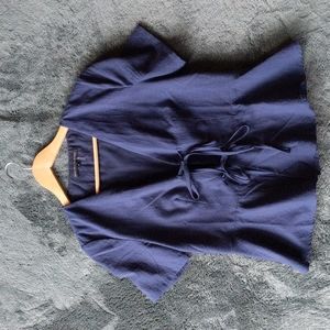 Blue wrap linen blouse